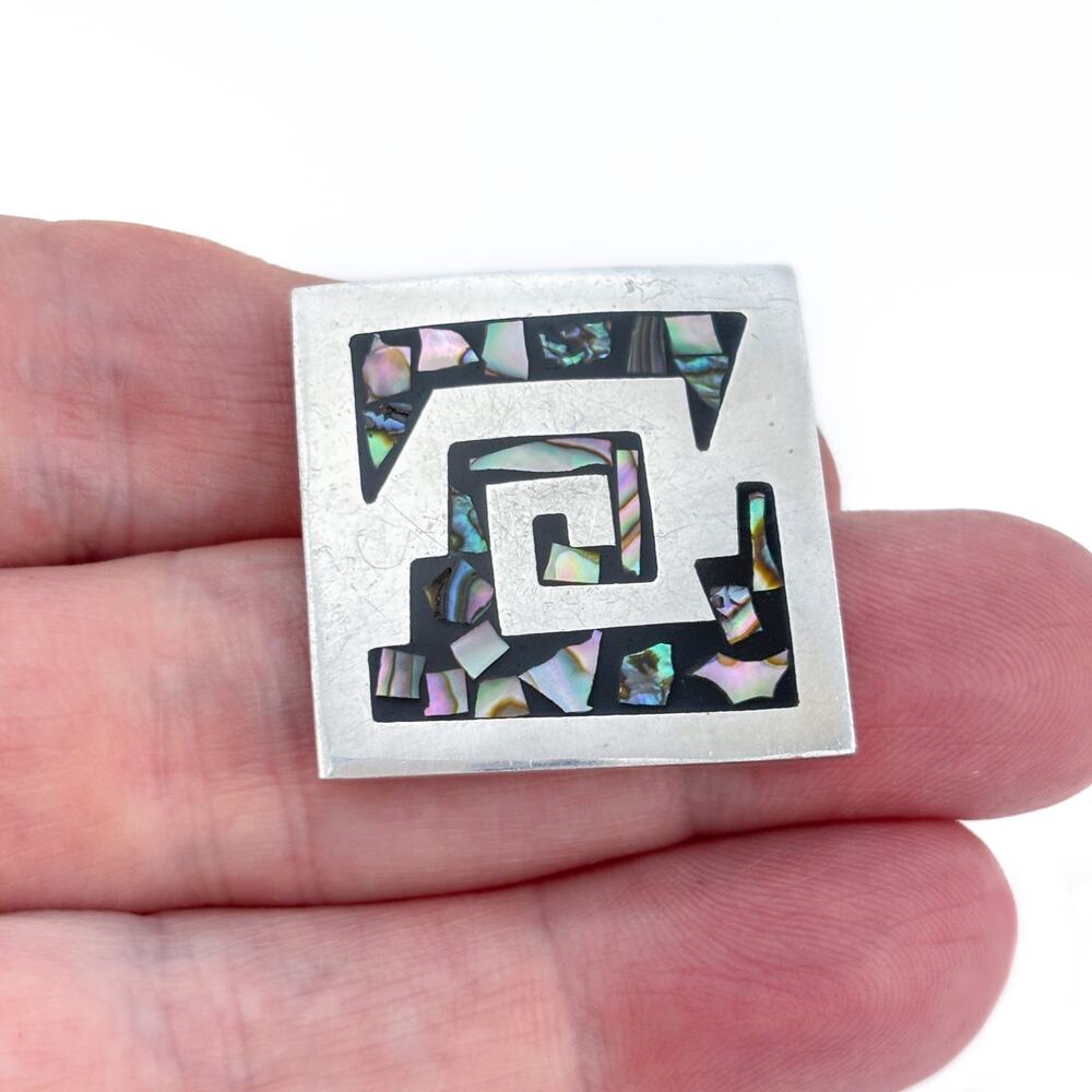 Vintage Mexican Taxco Sterling Silver 925 Abalone Geometric Brooch